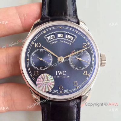 Swiss Replica IWC Portugieser Annual Calendar 7 Days Blue Face SS Watch